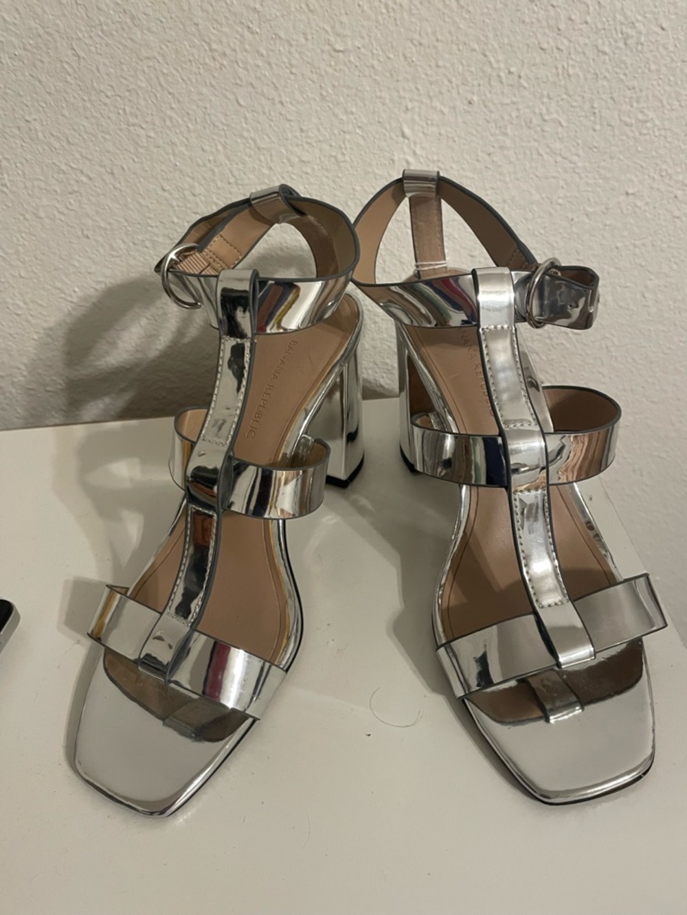 Banana Republic Silver Metallic Block Heel Sandals